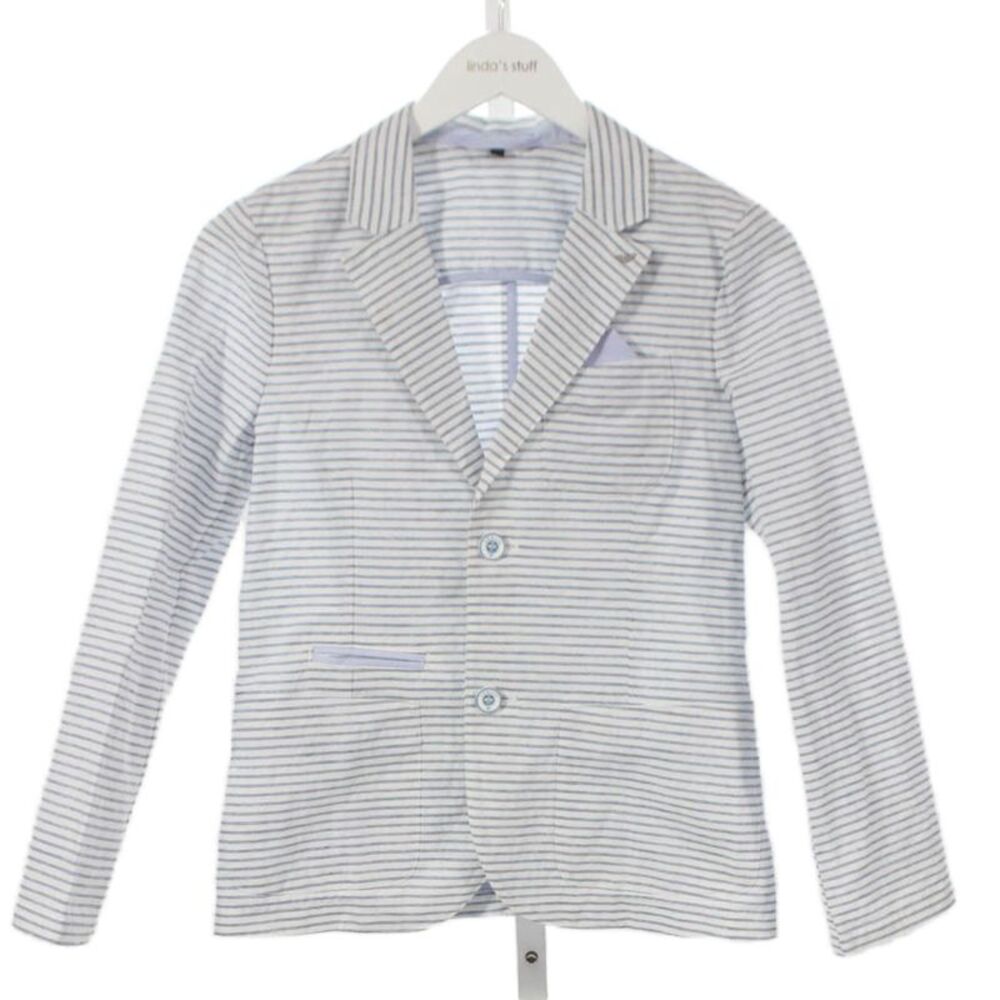 Armani Junior Childrens Boys Linen Blend Striped Blazer White Blue Size 12